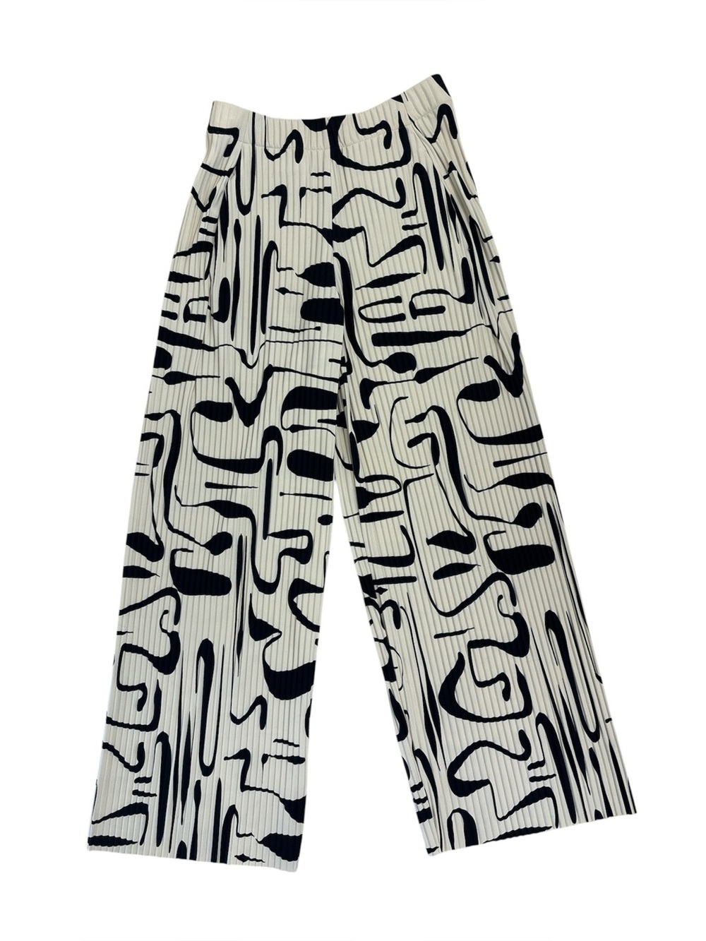 COS Pleated Elasticated Trousers black and beige abstract graphic print size S - Picture 3 of 7